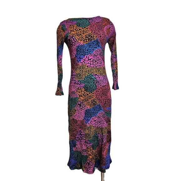 Farm Rio Dresses & Skirts - Farm Rio Rainbow Mix Jersey Midi Dress Size Small Womens Bright Animal Print